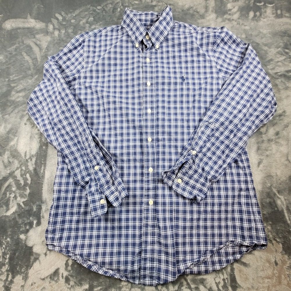 Ralph Lauren Mens Blue Plaid Button Down Shirt Long Sleeve Pony Logo Size M